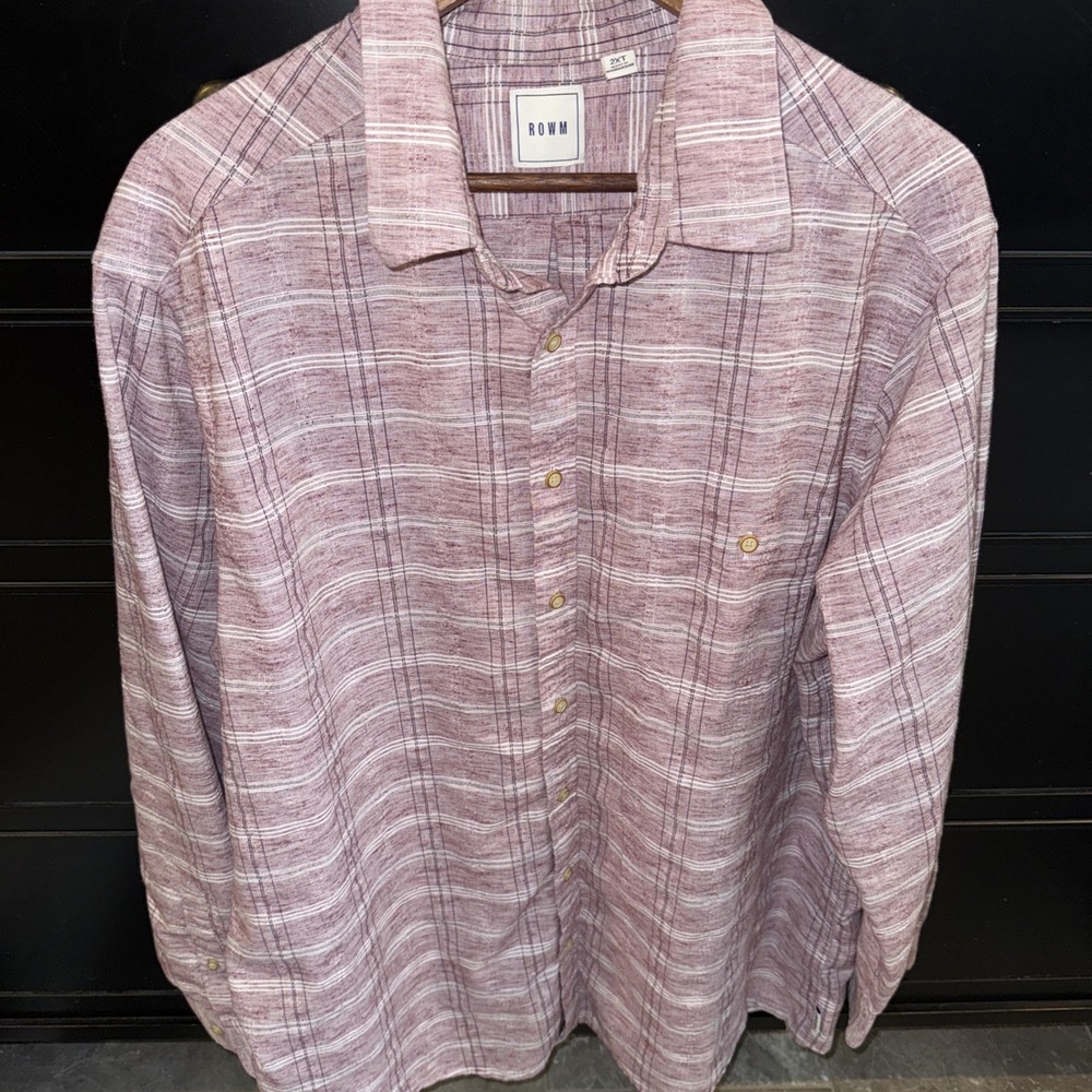 ROWM Men's Long-Sleeve Shirt 2XT Tall Pink Burgundy Black White Plaid